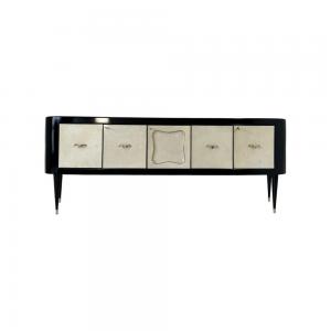 Credenza Bar Art Deco Pergamena e Lacca Nera, '50